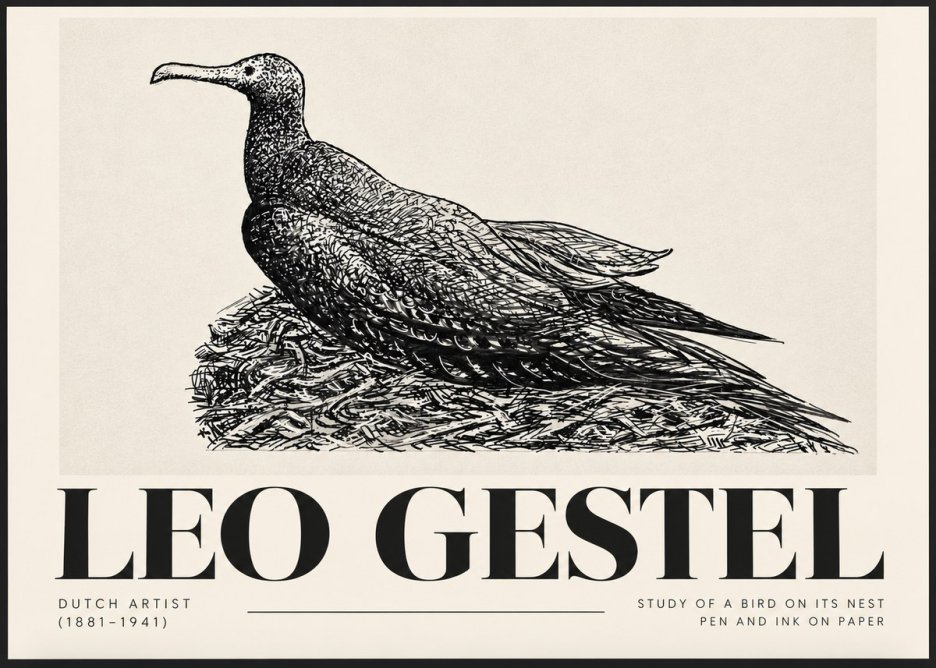 Leo Gestel Study of a Bird on Its Nest No5 - Juliste