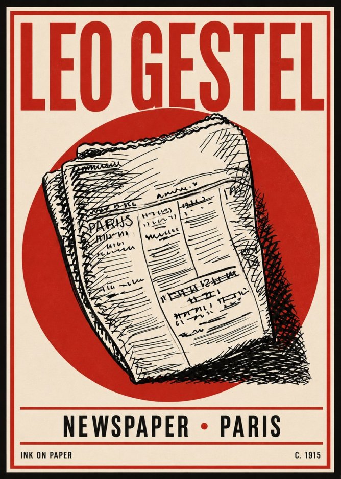 Leo Gestel Newspaper - Paris No4 - Juliste