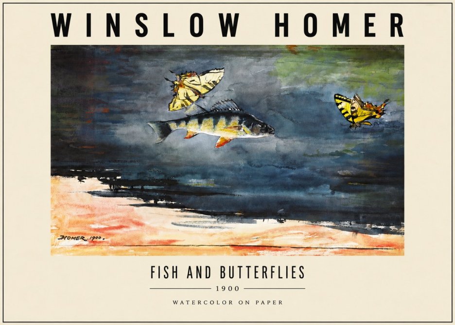 Winslow Homer Fish and Butterflies No3 - Juliste