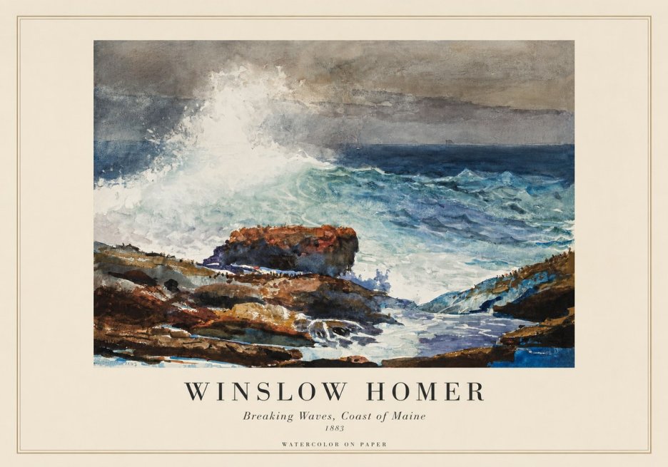 Winslow Homer Breaking Waves, Coast of Maine No1 - Juliste