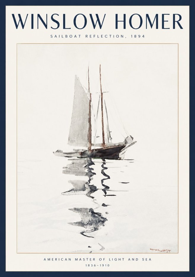 Winslow Homer Sailboat Reflection, 1894 No2 - Juliste