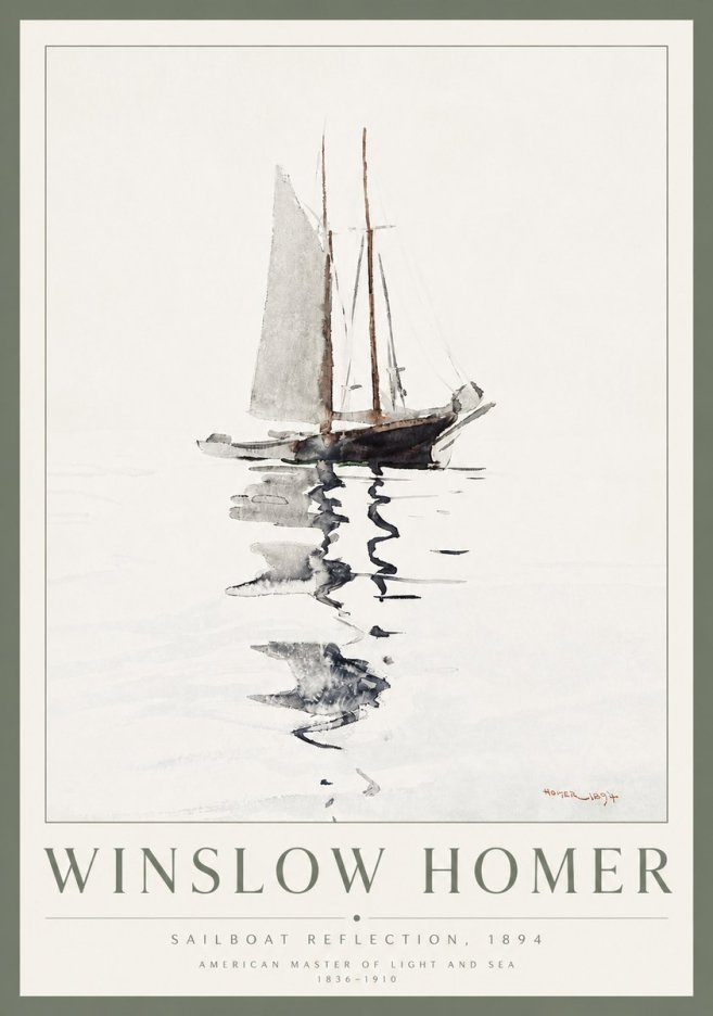 Winslow Homer Sailboat Reflection, 1894 No3 - Juliste