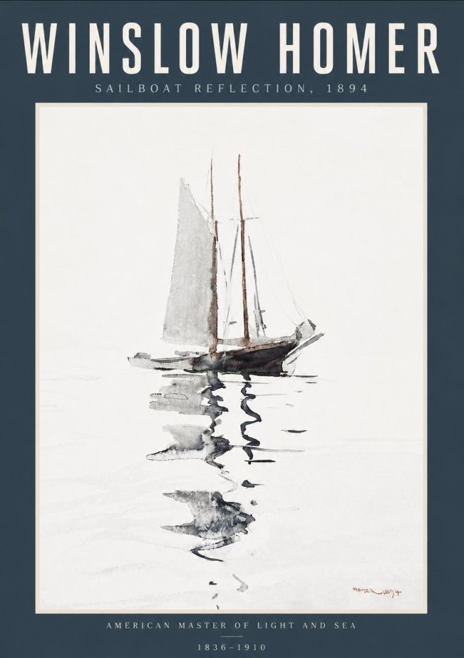 Winslow Homer Sailboat Reflection, 1894 No6 - Juliste