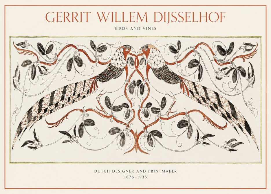 Gerrit Willem Dijsselhof Ornamental Design with Birds and Foliage No2 - Juliste