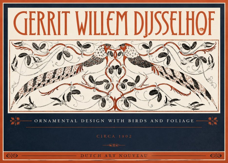 Gerrit Willem Dijsselhof Ornamental Design with Birds and Foliage No5 - Juliste