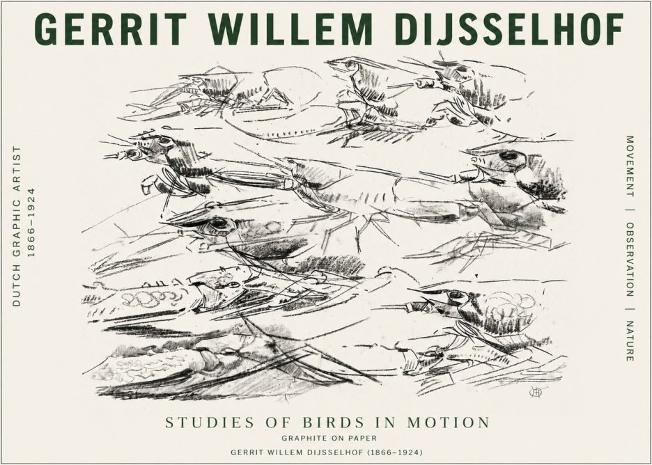 Gerrit Willem Dijsselhof Studies of Birds in Motion No4 - Juliste