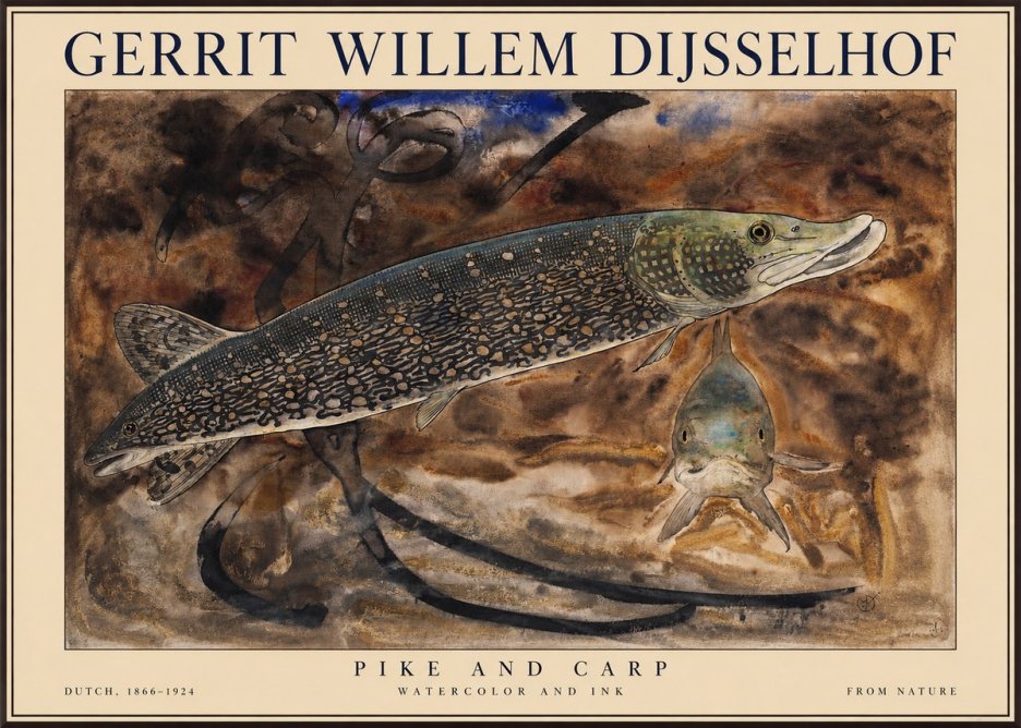 Gerrit Willem Dijsselhof Pike and Carp No1 - Juliste