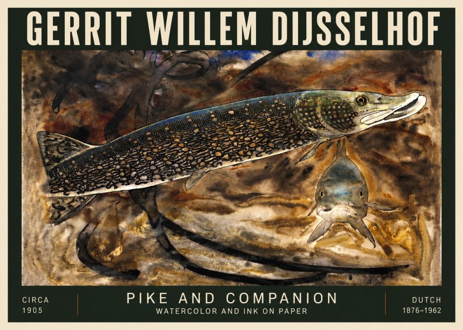 Gerrit Willem Dijsselhof Pike and Carp No5 - Juliste