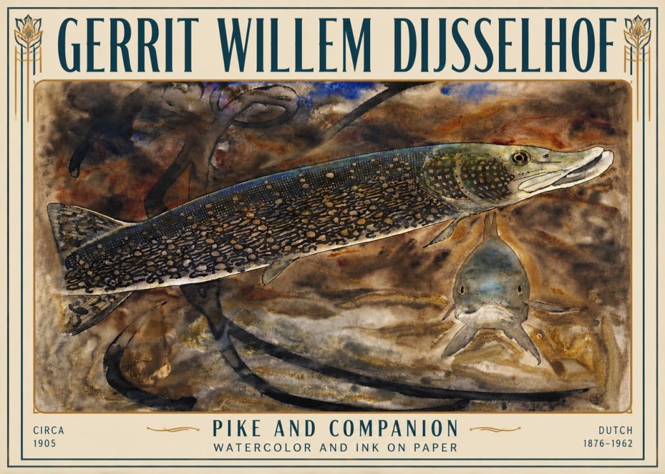 Gerrit Willem Dijsselhof Pike and Carp No6 - Juliste