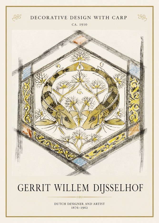 Gerrit Willem Dijsselhof Decorative Design with Carp No1 - Juliste