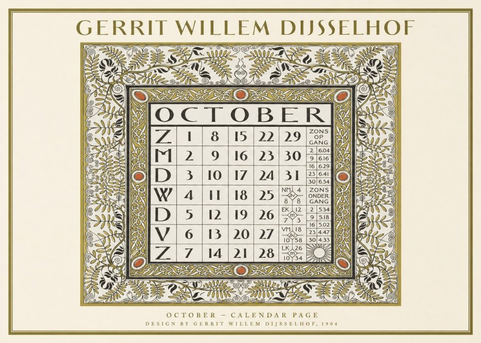 Gerrit Willem Dijsselhof October - Calendar Page No1 - Juliste