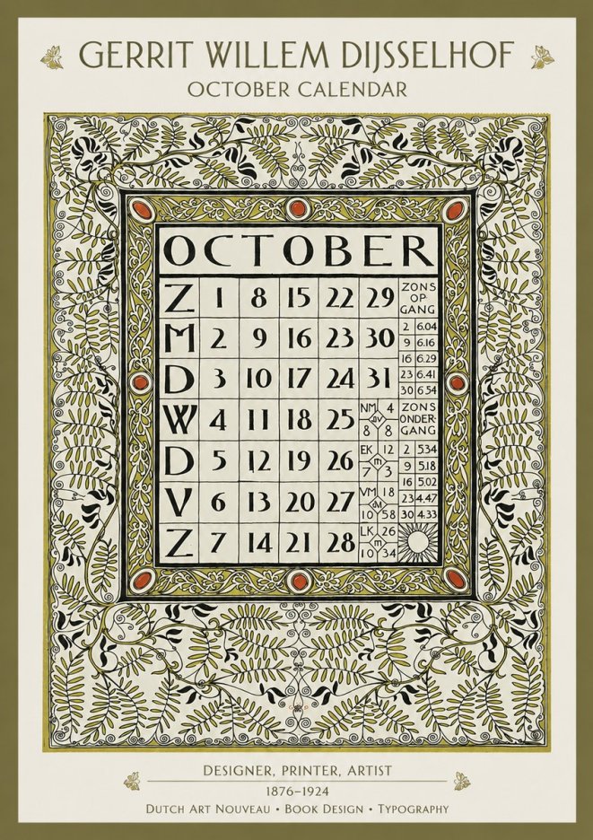 Gerrit Willem Dijsselhof October - Calendar Page No2 - Juliste