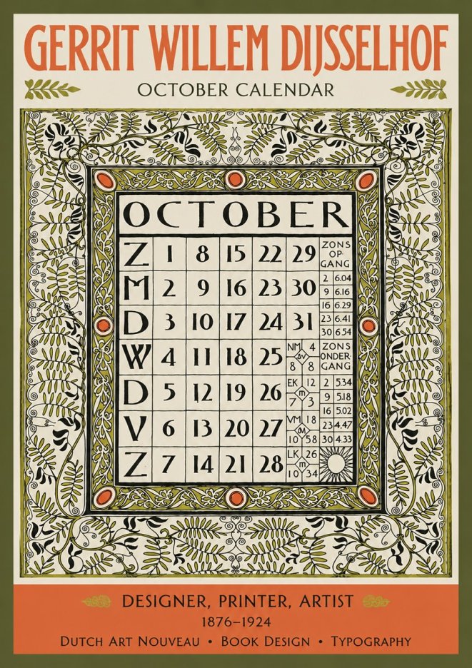Gerrit Willem Dijsselhof October - Calendar Page No3 - Juliste
