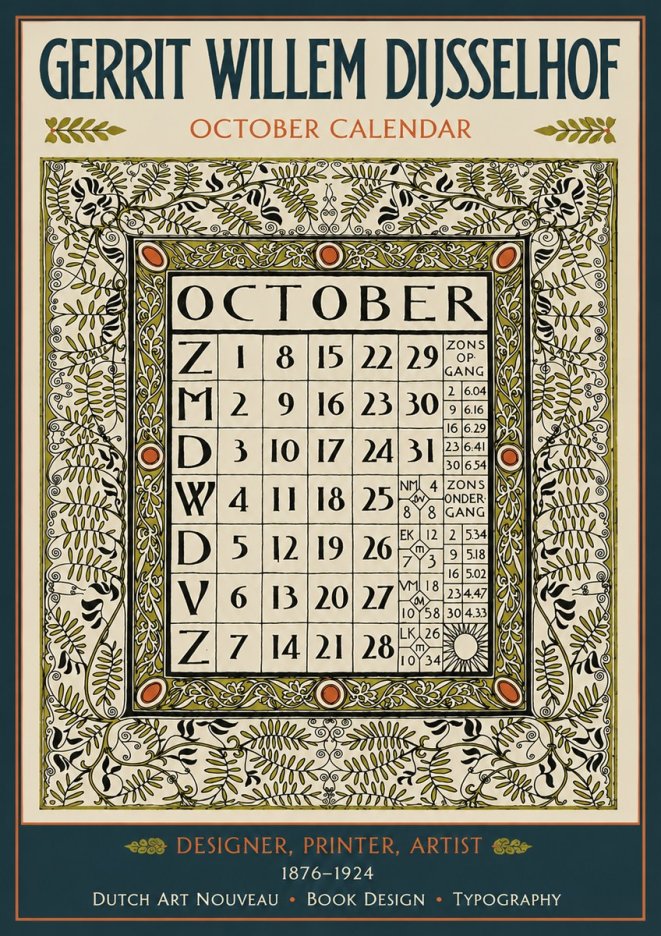 Gerrit Willem Dijsselhof October - Calendar Page No4 - Juliste