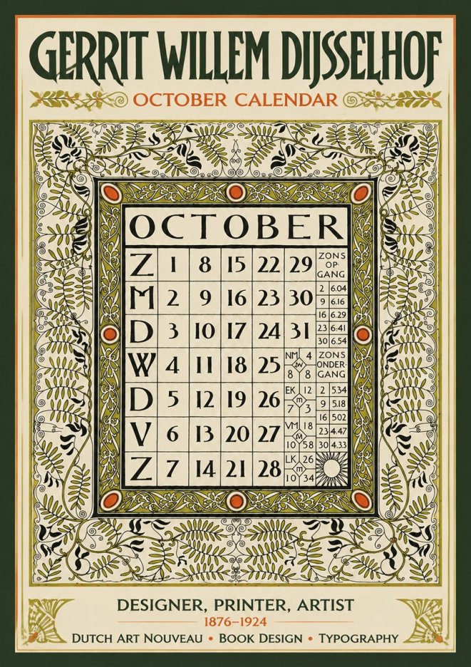 Gerrit Willem Dijsselhof October - Calendar Page No5 - Juliste