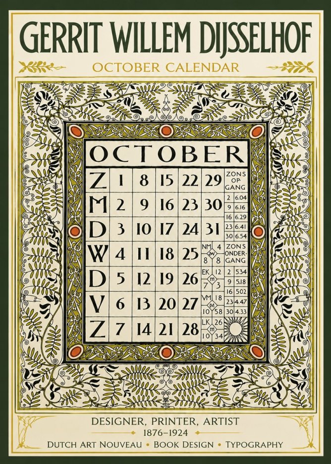 Gerrit Willem Dijsselhof October - Calendar Page No6 - Juliste