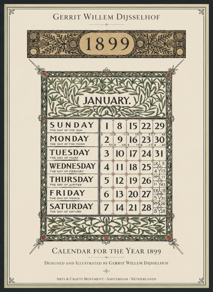 Gerrit Willem Dijsselhof January. Calendar for 1899. No2 - Juliste