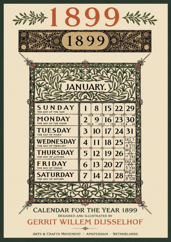 Gerrit Willem Dijsselhof January. Calendar for 1899. No3 - Juliste