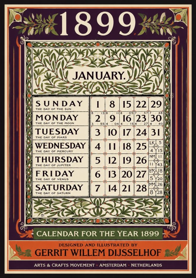 Gerrit Willem Dijsselhof January. Calendar for 1899. No4 - Juliste