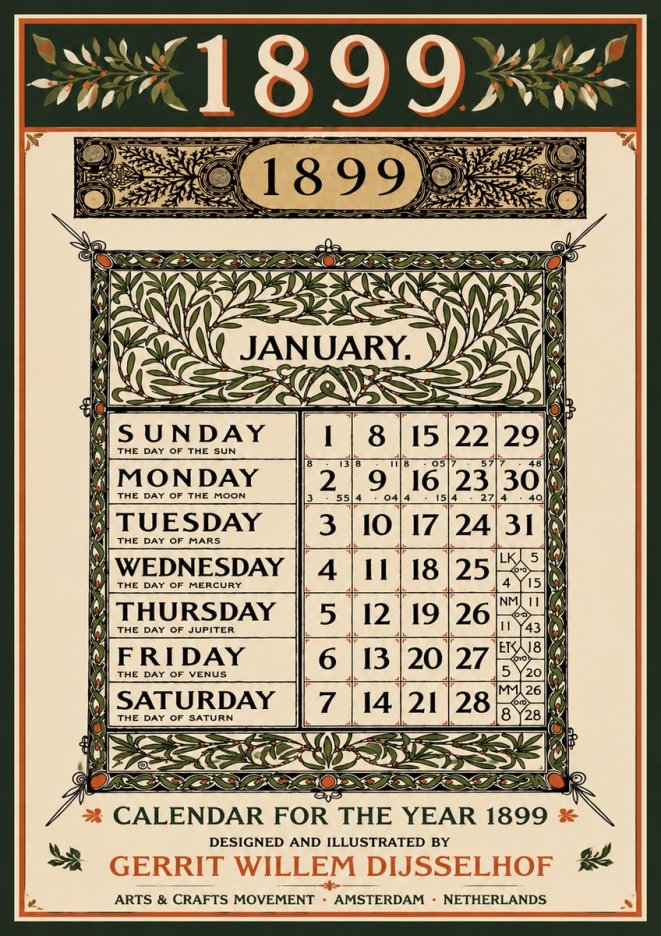 Gerrit Willem Dijsselhof January. Calendar for 1899. No5 - Juliste