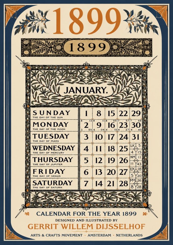 Gerrit Willem Dijsselhof January. Calendar for 1899. No6 - Juliste