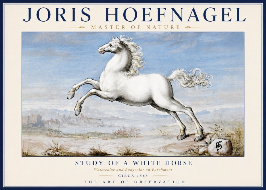Joris Hoefnagel Study of a White Horse No6 - Juliste