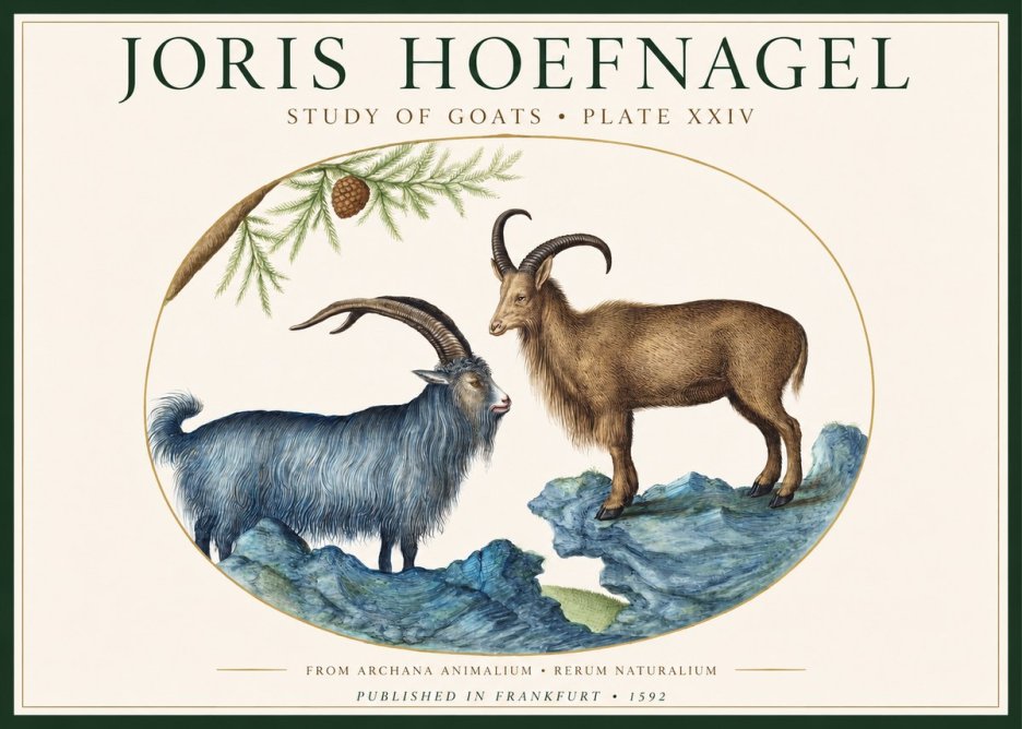Joris Hoefnagel Two Mountain Goats from the Series Quadrupeds No2 - Juliste