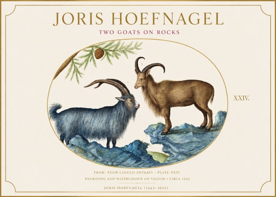 Joris Hoefnagel Two Mountain Goats from the Series Quadrupeds No6 - Juliste