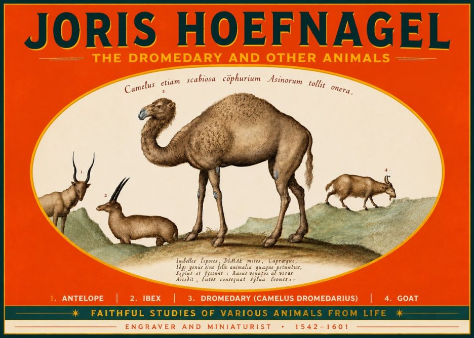Joris Hoefnagel The Dromedary and Other Animals from Studies of Nature No5 - Juliste