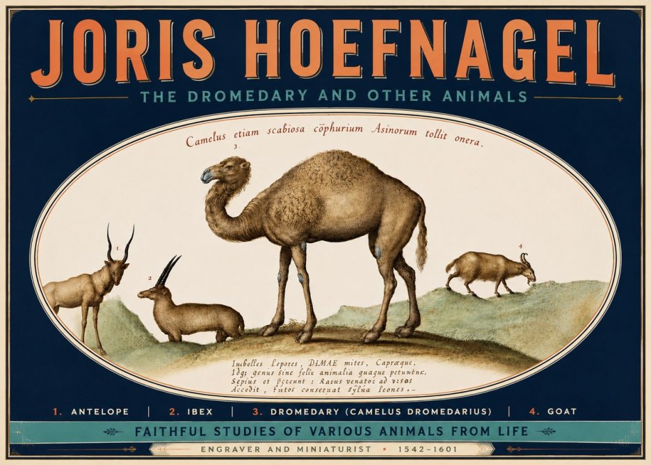 Joris Hoefnagel The Dromedary and Other Animals from Studies of Nature No6 - Juliste