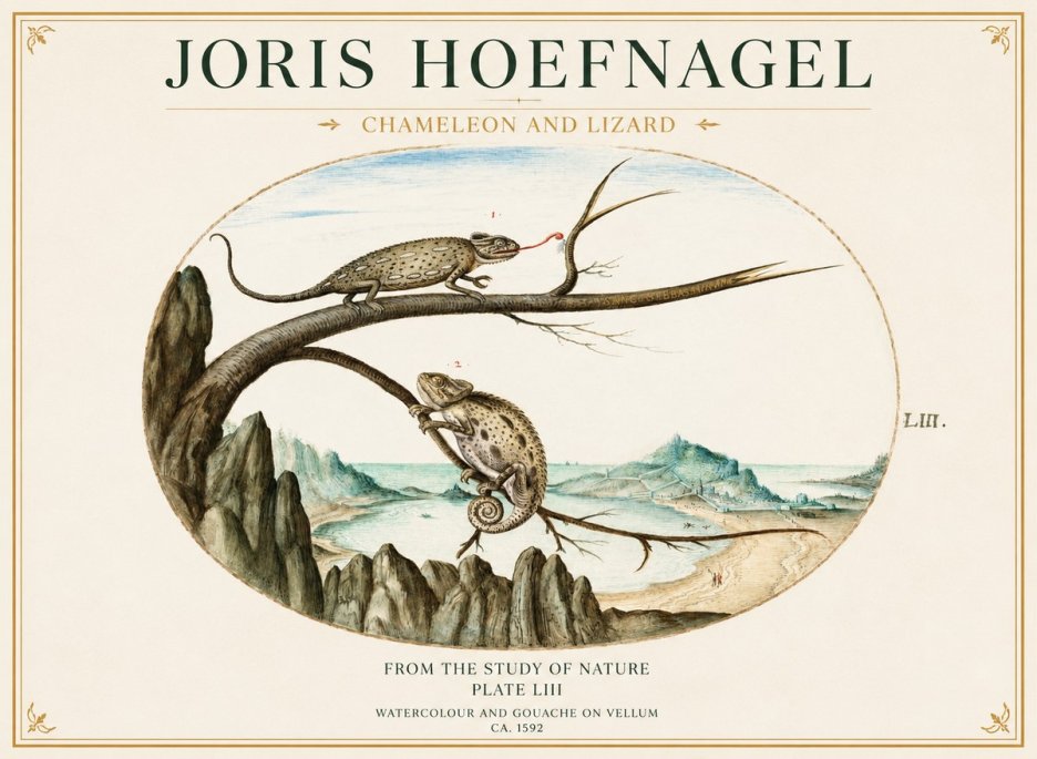 Joris Hoefnagel Chameleon and Lizard No1 - Juliste
