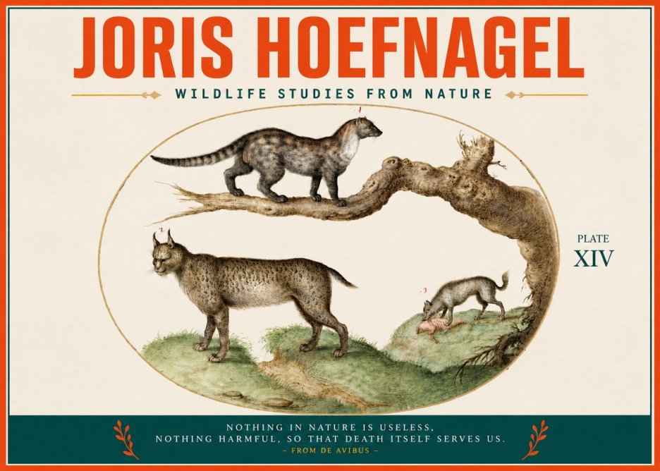 Joris Hoefnagel Wildlife Studies from Nature - Plate Xiv No3 - Juliste