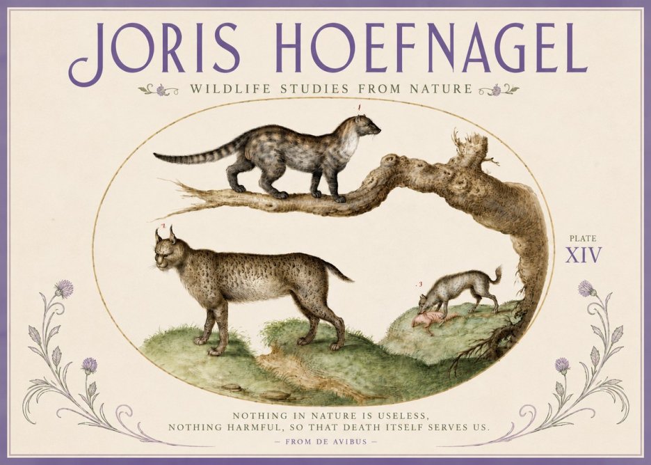 Joris Hoefnagel Wildlife Studies from Nature - Plate Xiv No4 - Juliste