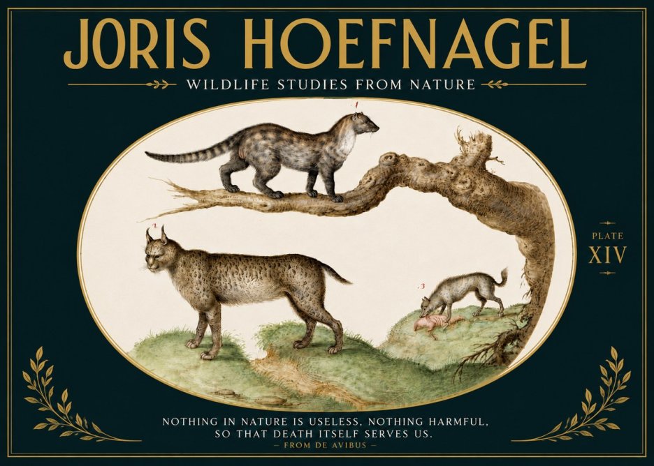 Joris Hoefnagel Wildlife Studies from Nature - Plate Xiv No5 - Juliste