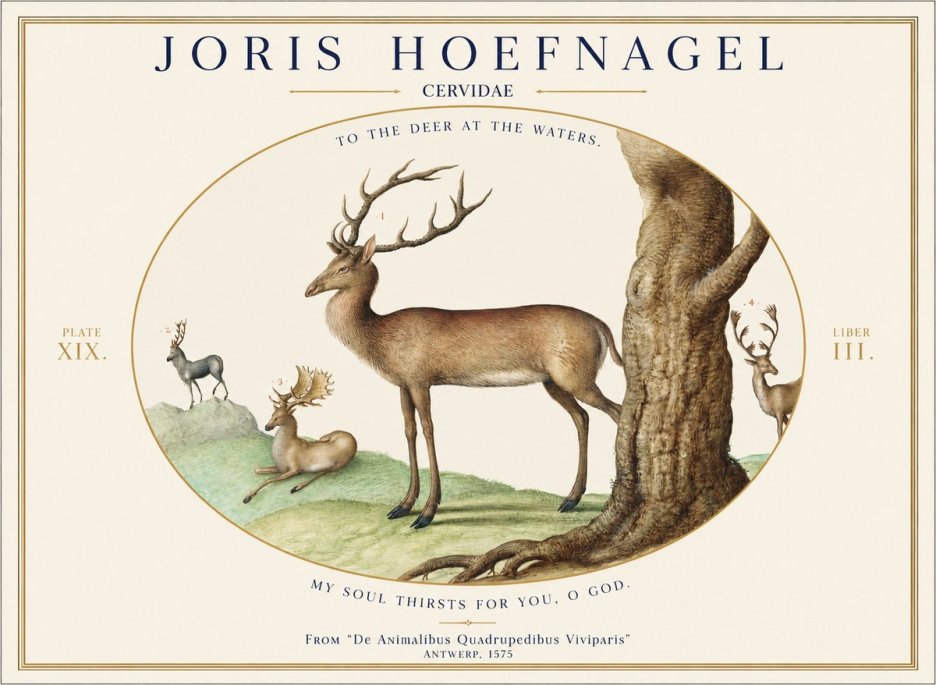 Joris Hoefnagel Deer at the Fountains No2 - Juliste