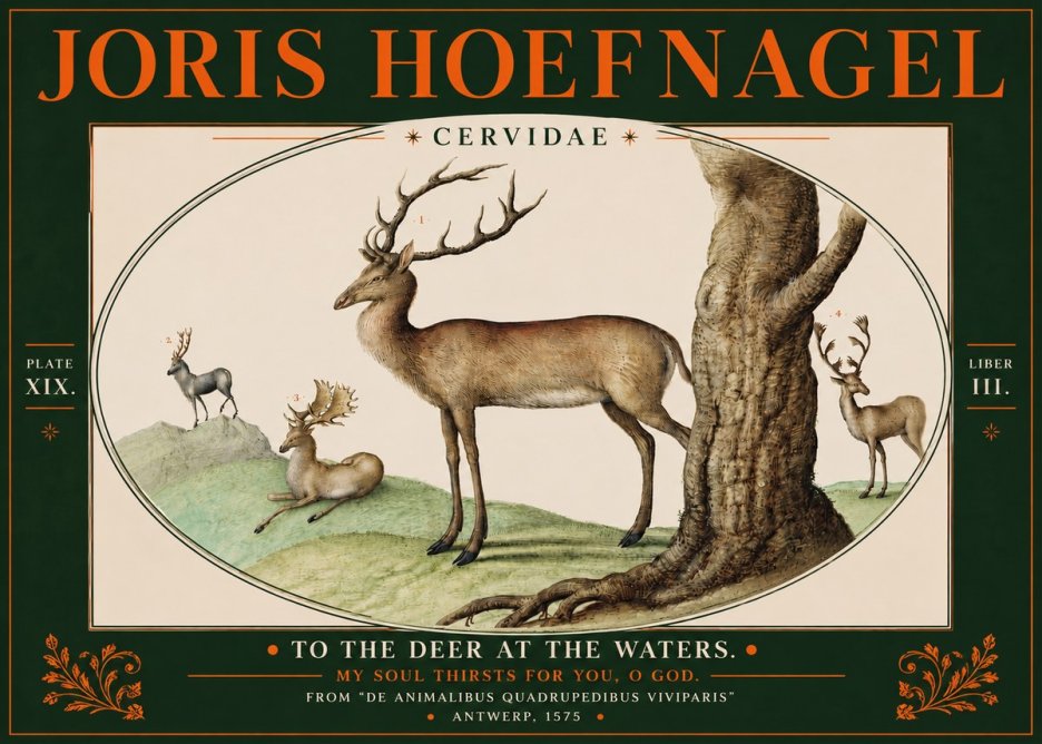 Joris Hoefnagel Deer at the Fountains No5 - Juliste