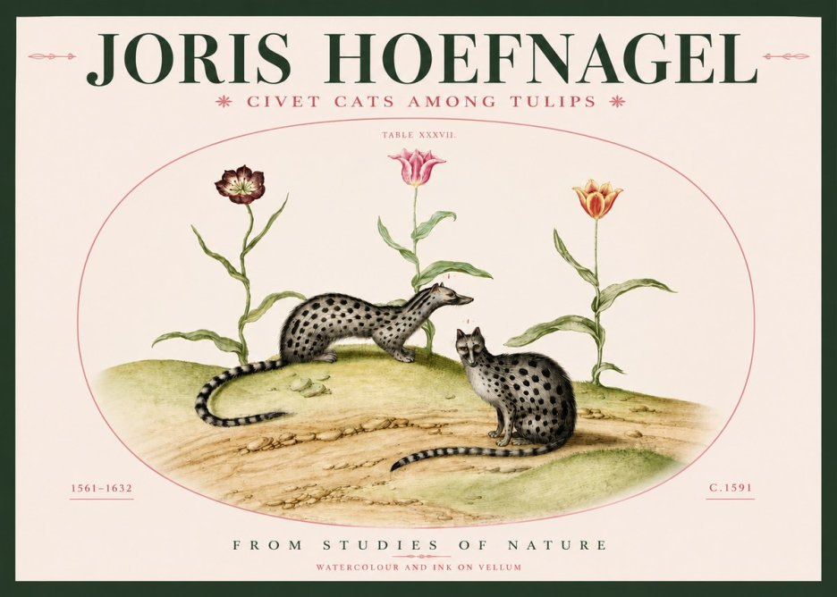 Joris Hoefnagel Civet Cats Among Tulips No3 - Juliste