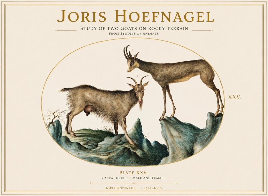 Joris Hoefnagel Study of Two Goats on Rocky Terrain No1 - Juliste