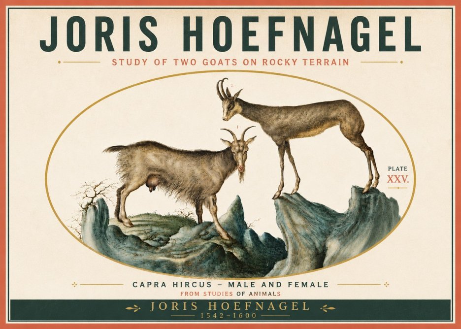 Joris Hoefnagel Study of Two Goats on Rocky Terrain No6 - Juliste