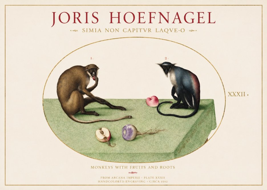 Joris Hoefnagel Monkeys with Fruits and Roots No1 - Juliste