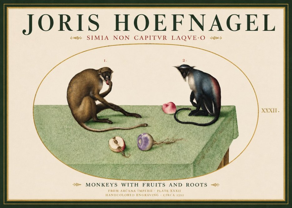 Joris Hoefnagel Monkeys with Fruits and Roots No3 - Juliste