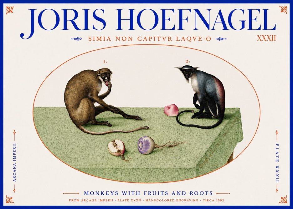 Joris Hoefnagel Monkeys with Fruits and Roots No4 - Juliste