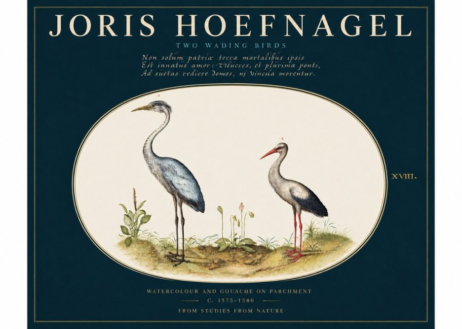 Joris Hoefnagel Study of Two Cranes No4 - Juliste