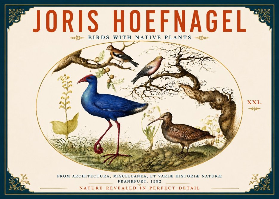 Joris Hoefnagel Birds with Native Plants No6 - Juliste