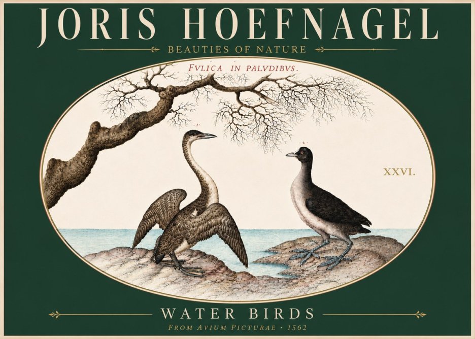 Joris Hoefnagel Cormorant and Coot No5 - Juliste