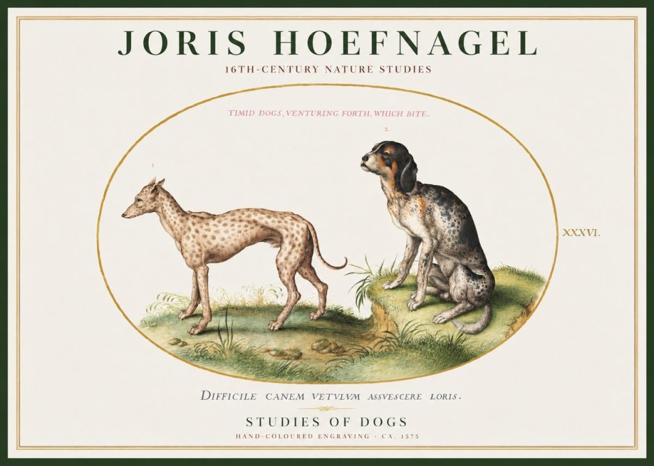 Joris Hoefnagel Studies of Dogs No1 - Juliste