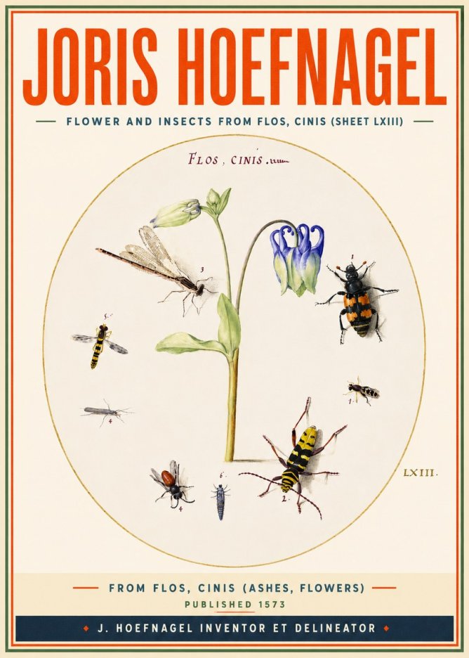 Joris Hoefnagel Insects and a Flower Study No4 - Juliste