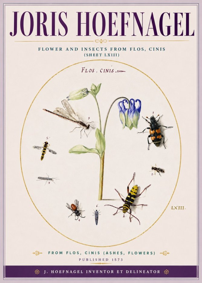 Joris Hoefnagel Insects and a Flower Study No5 - Juliste