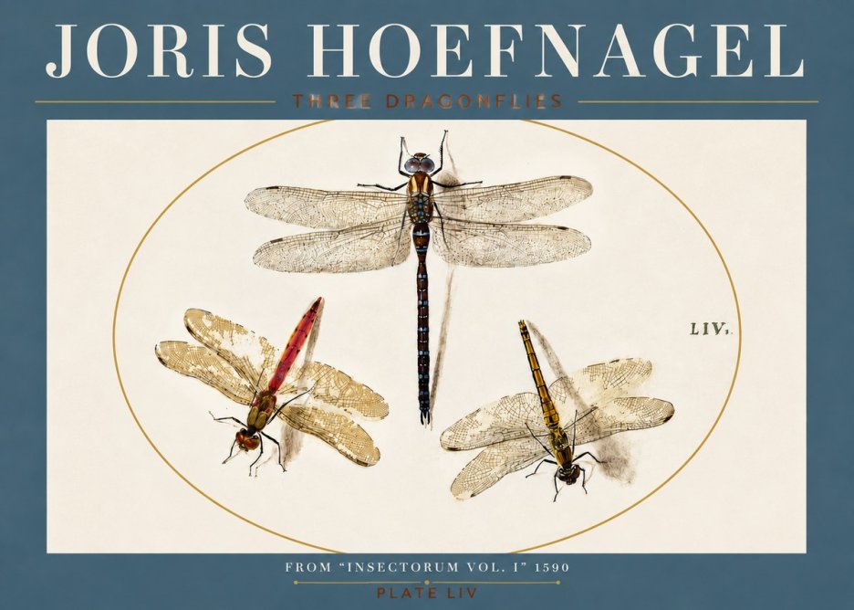 Joris Hoefnagel Three Dragonflies No4 - Juliste