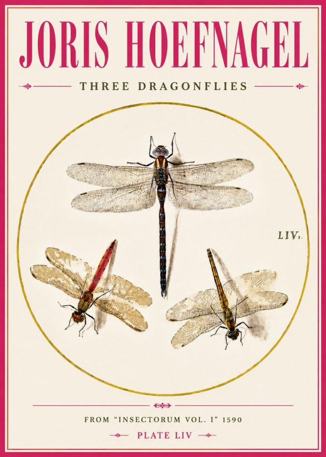 Joris Hoefnagel Three Dragonflies No5 - Juliste